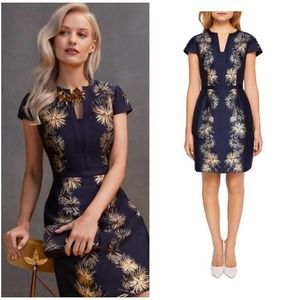 Ted Baker Blue + Gold Tzalla Stardust Dress Size 2